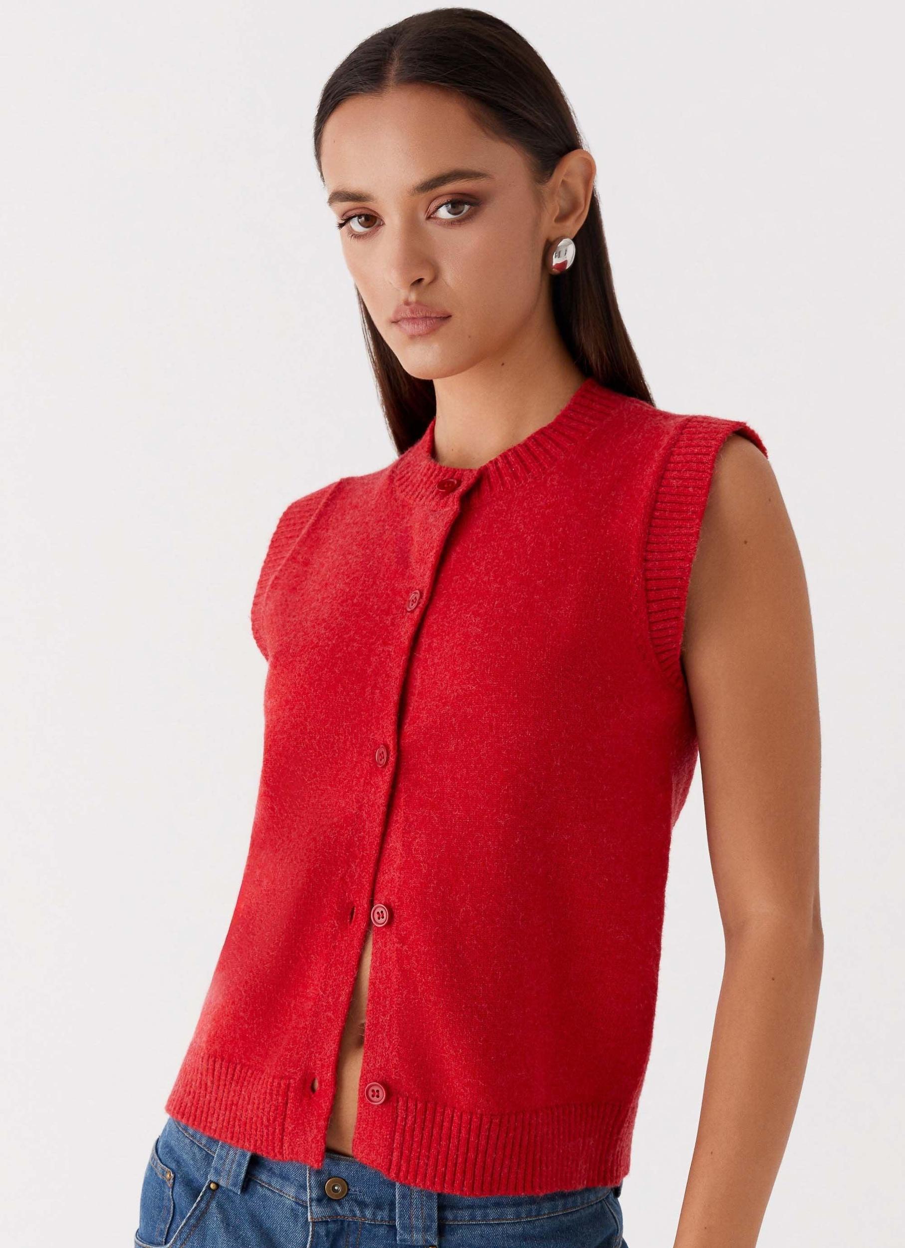 Hanson Knit Vest Top - Red Product Image
