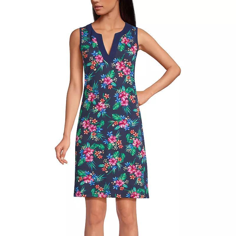 Women's Lands' End Splitneck Swim Cover-Up Dress, Size: XS, White Navy Stripe Product Image
