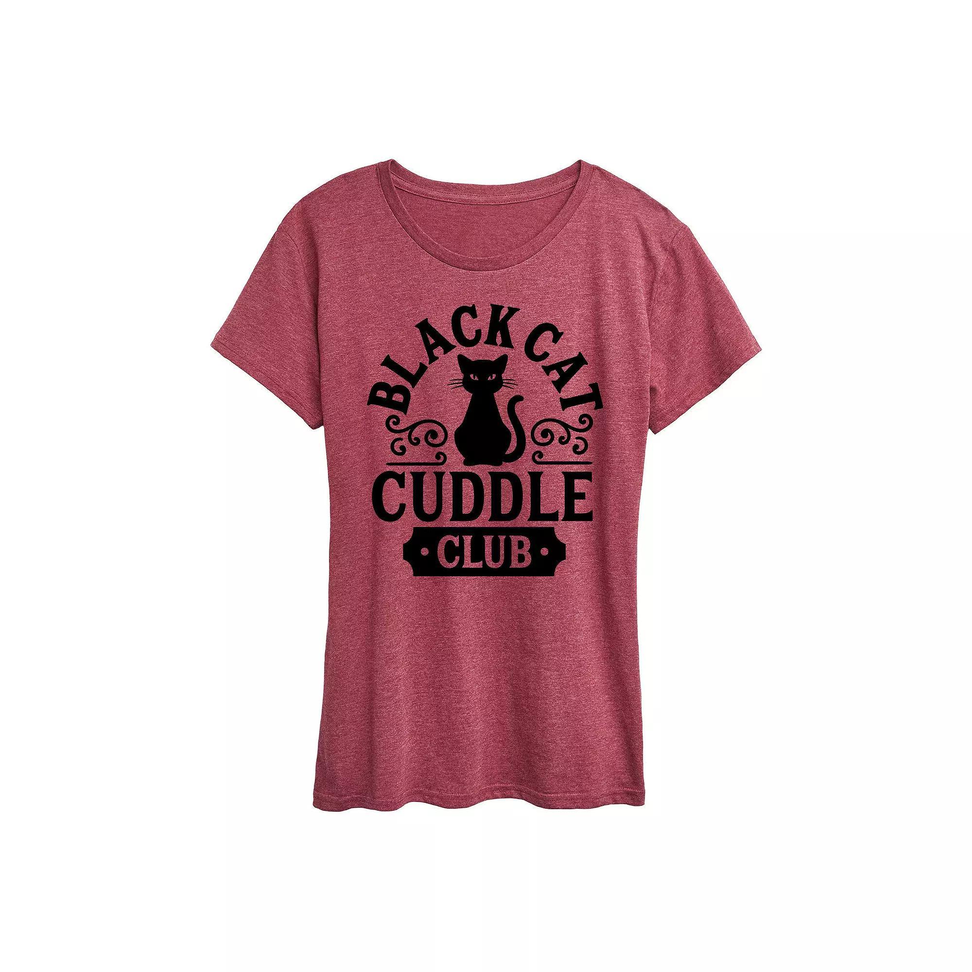 Womens Black Cat Cuddle Club Halloween Tee, Girls Product Image