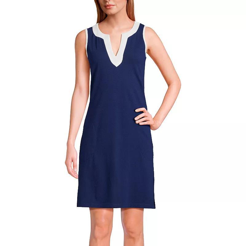 Women's Lands' End Splitneck Swim Cover-Up Dress, Size: XS, White Navy Stripe Product Image
