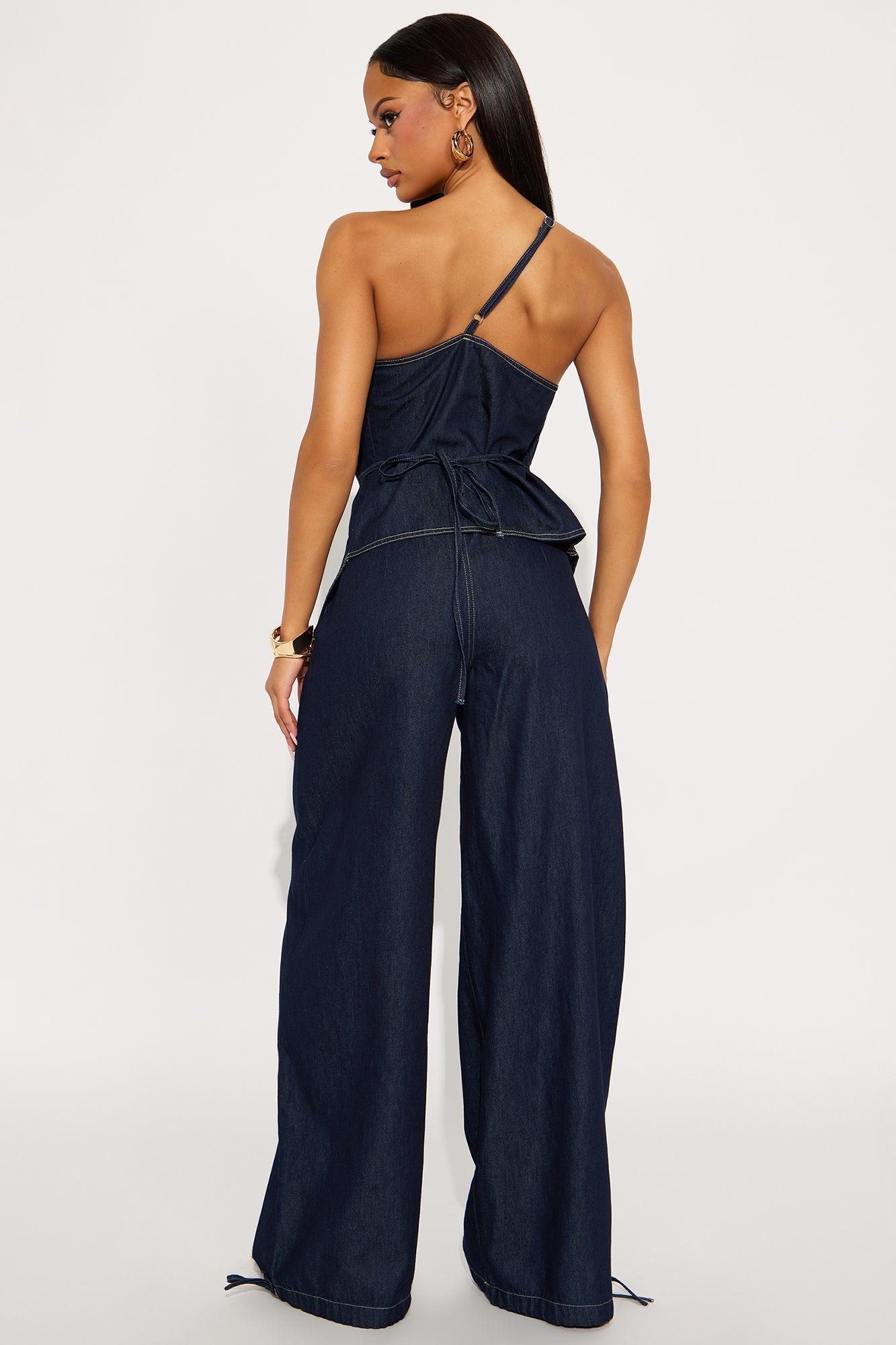Jenni Dark Wash Wide Leg Pant Set - Dark Wash Product Image