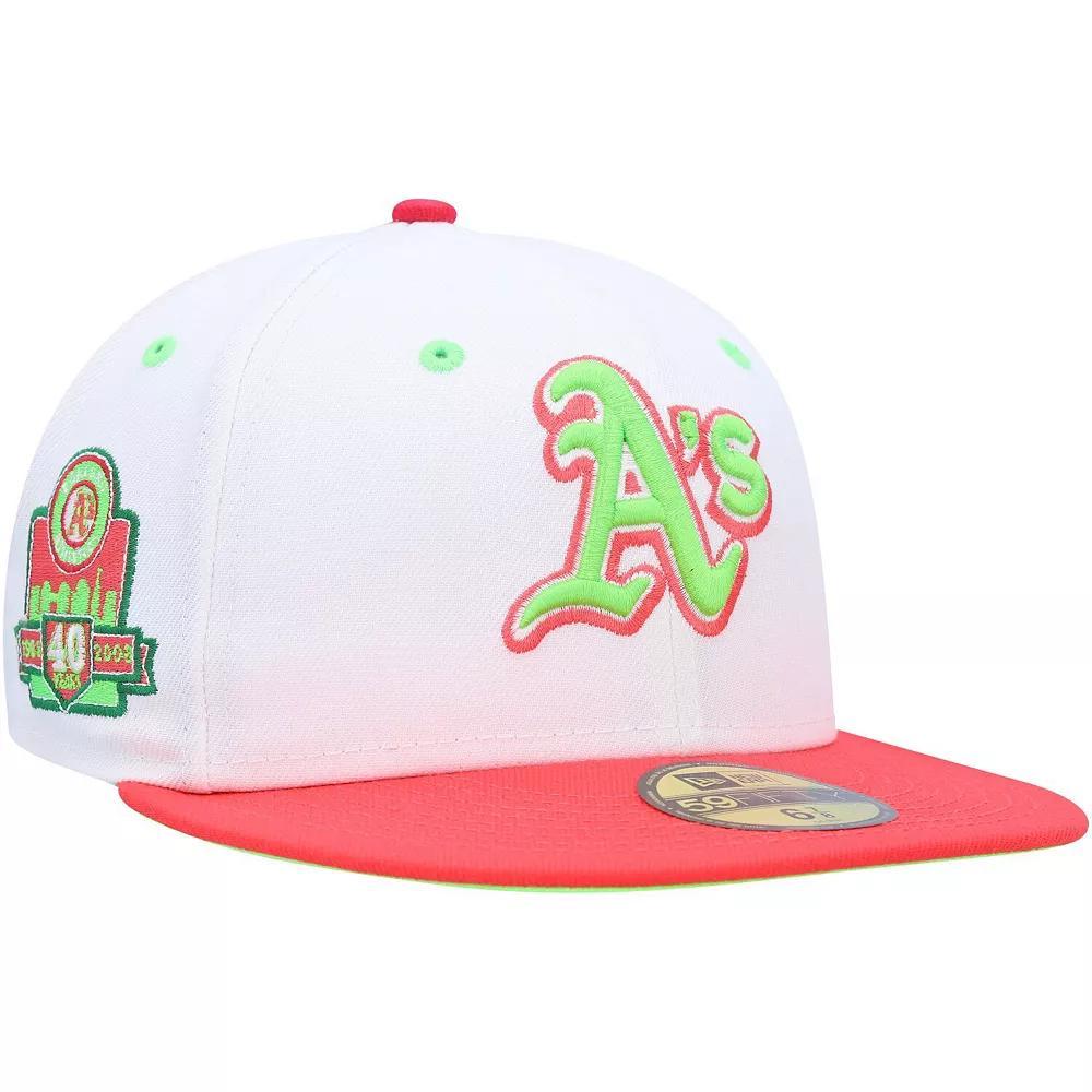 Men's New Era White/Coral Oakland Athletics 40th Anniversary Strawberry Lolli 59FIFTY Fitted Hat, Size: 8 Product Image