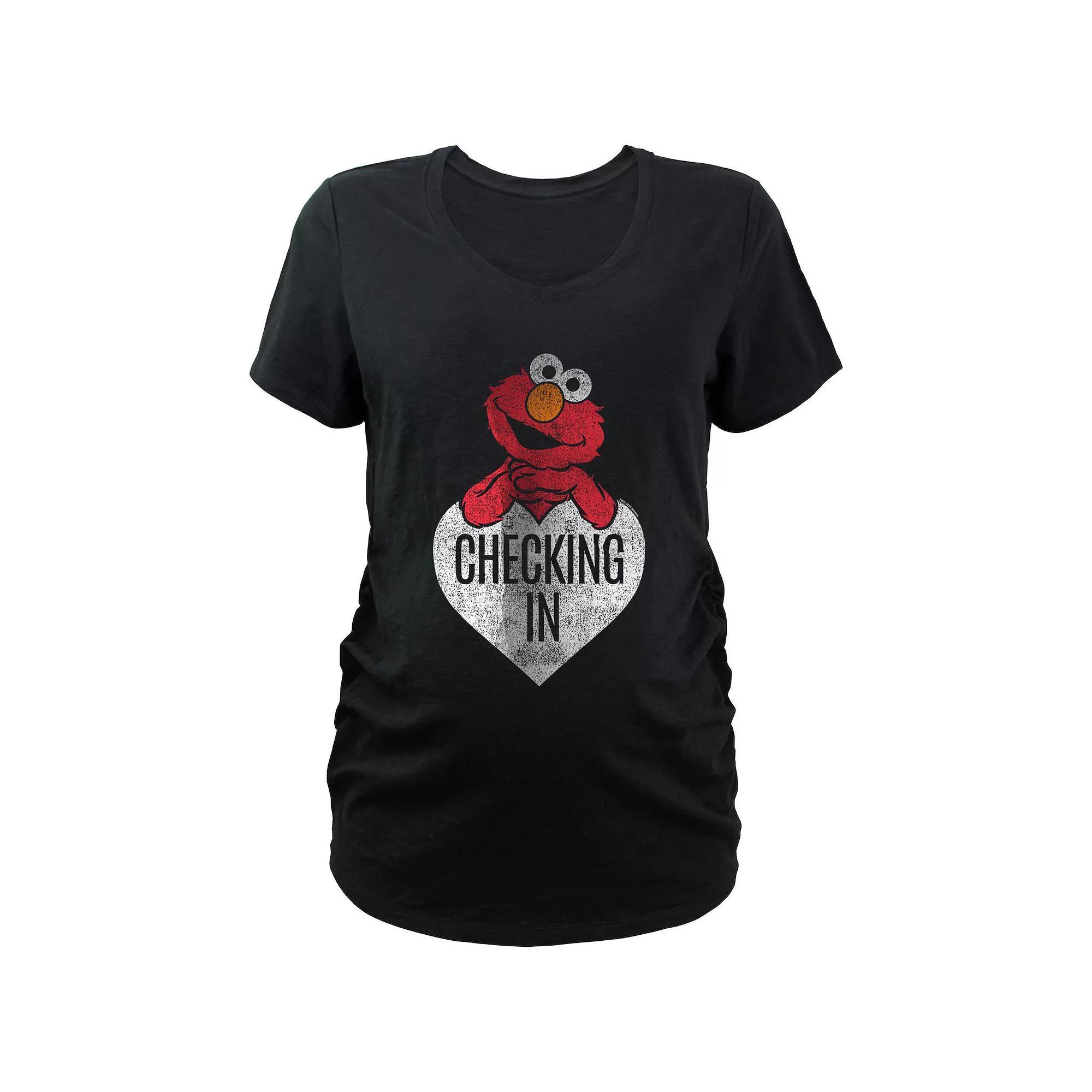 Maternity Sesame Street Elmo Checking In Graphic Tee, Women's, Size: Small-Mat, Black Product Image