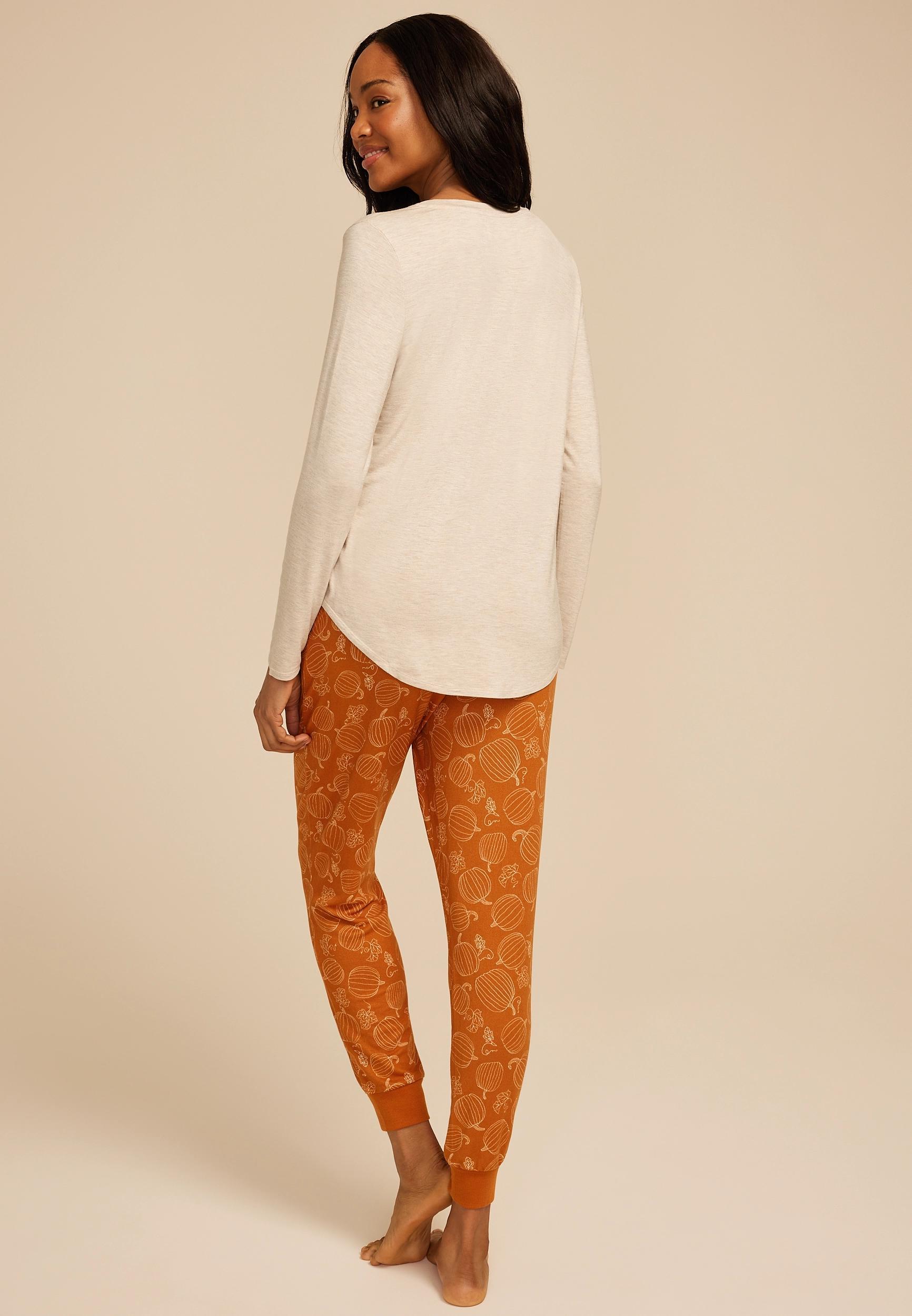 Autumn Leaves Pumpkins Please Graphic Tee And Jogger Pajama Set Product Image