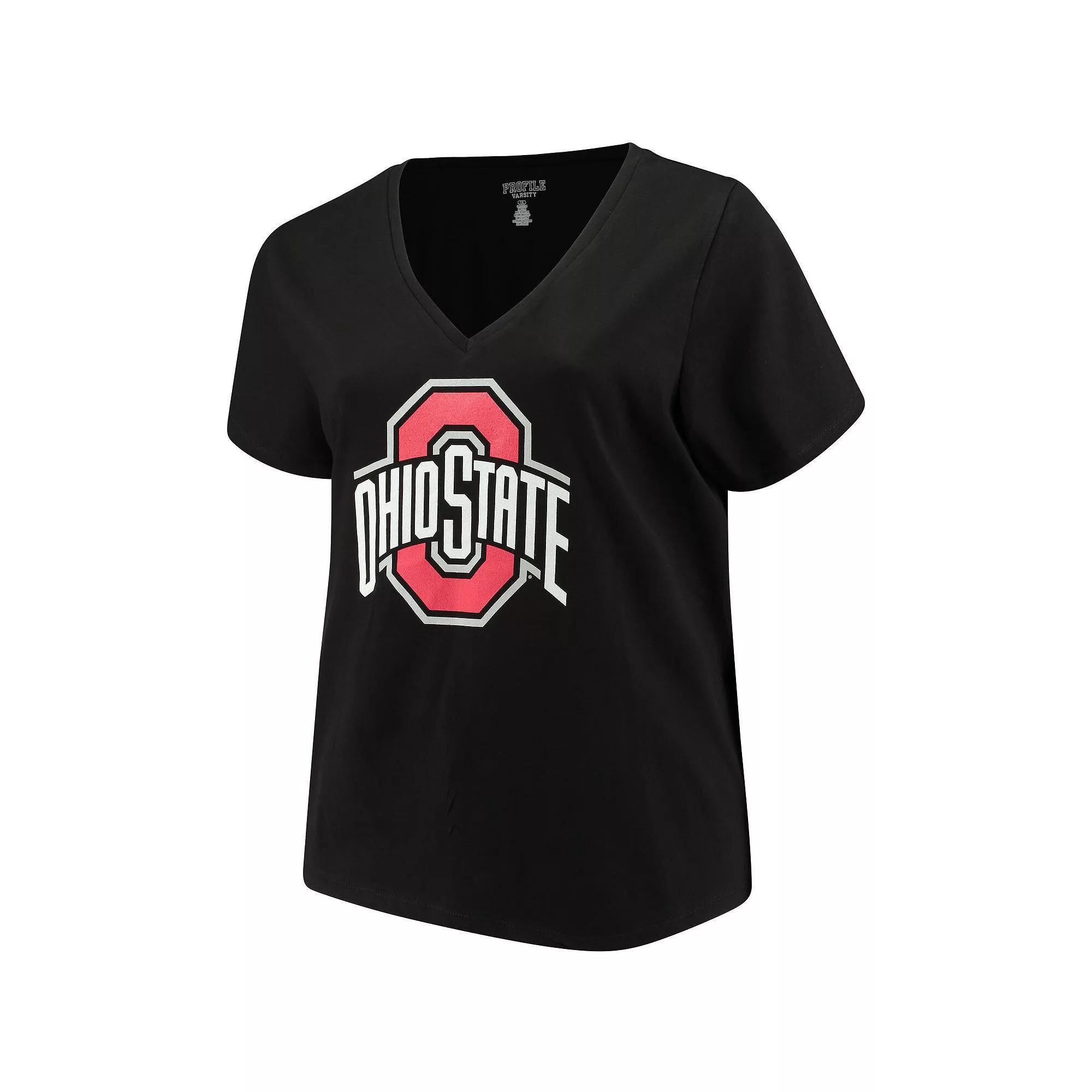 Women's Black Ohio State Buckeyes Plus Size Primary Logo V-Neck T-Shirt, Size: 4XL Product Image