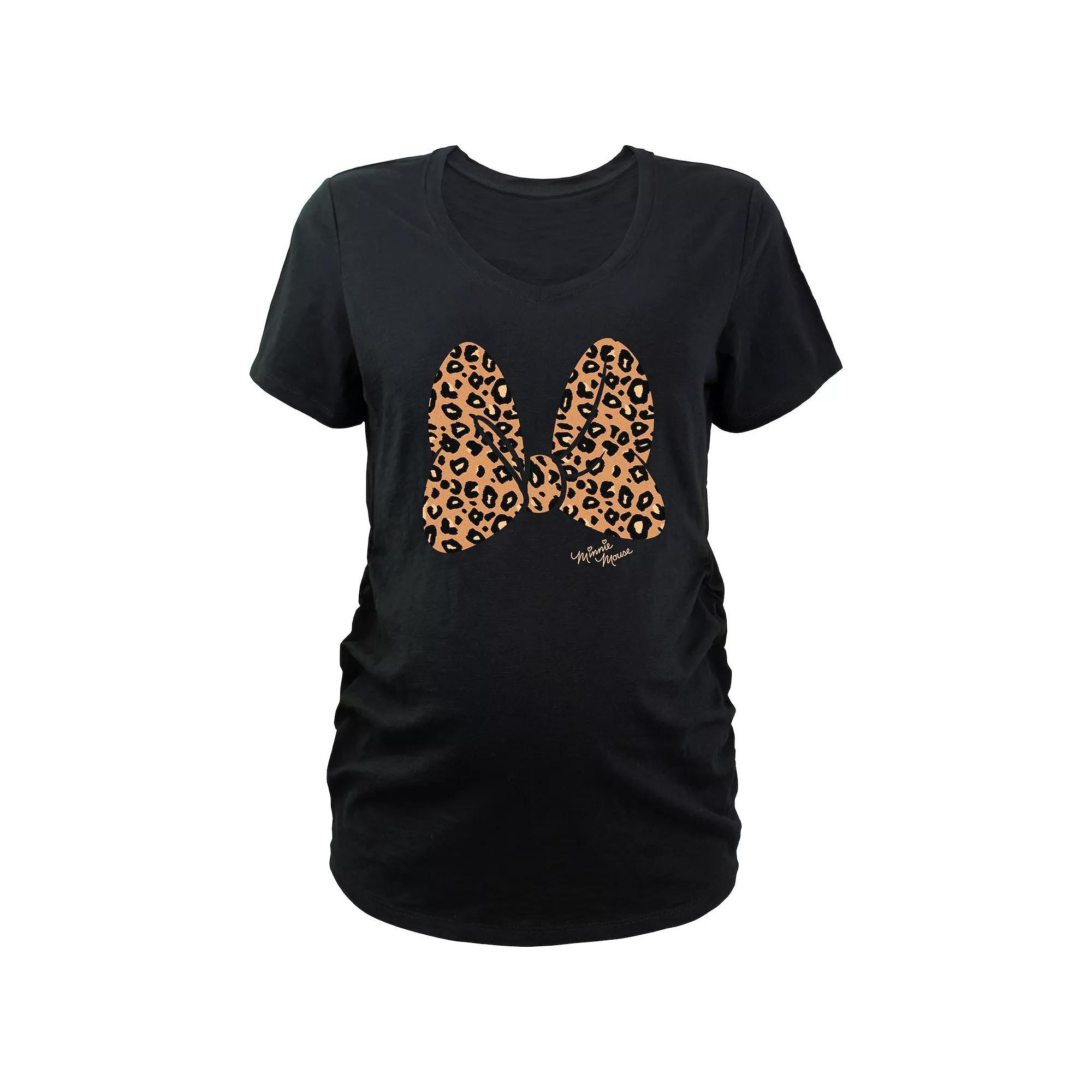 Maternity Minnie Mouse Animal Print Bow V-Neck Graphic Tee, Women's, Size: XXL-MAT, Black Product Image