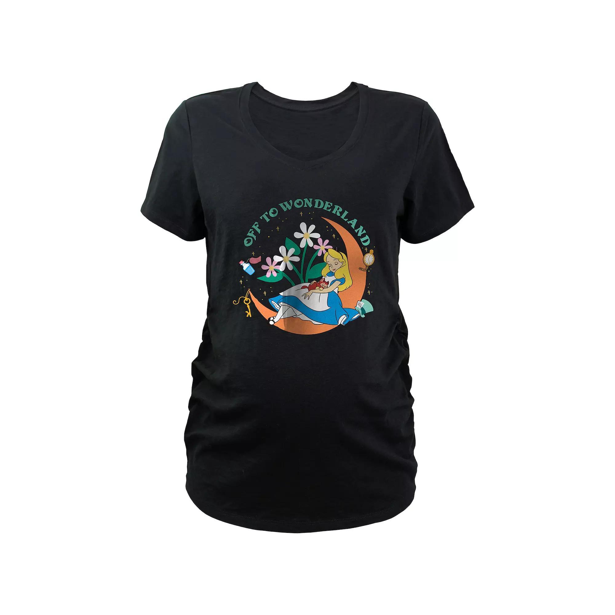 Disney's Alice In Wonderland Off To Wonderland Maternity V-Neck Graphic Tee, Women's, Size: Large-Mat, Black Product Image