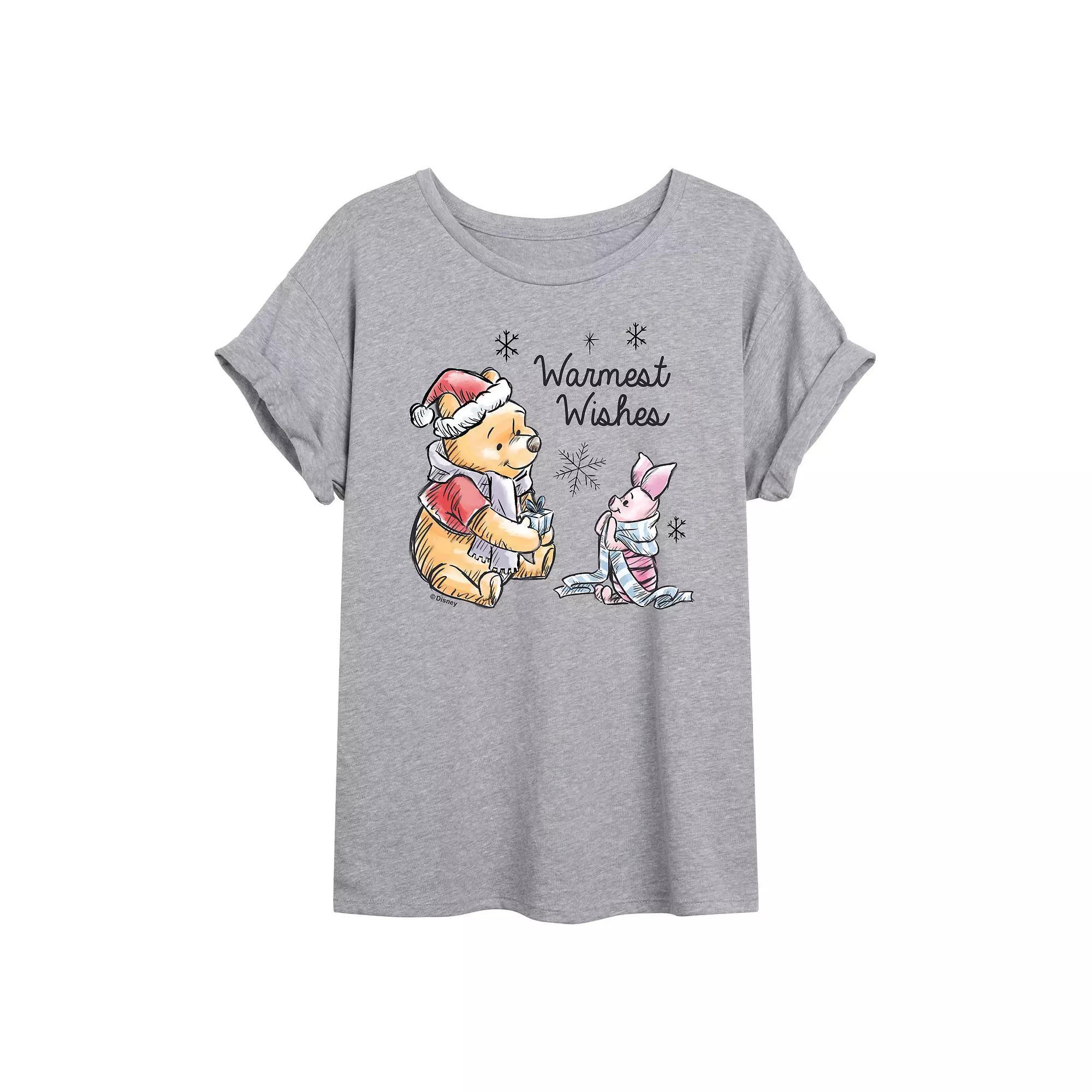 Disney's Winnie The Pooh Women's Warmest Wishes Tee, Size: Medium, Gray Product Image