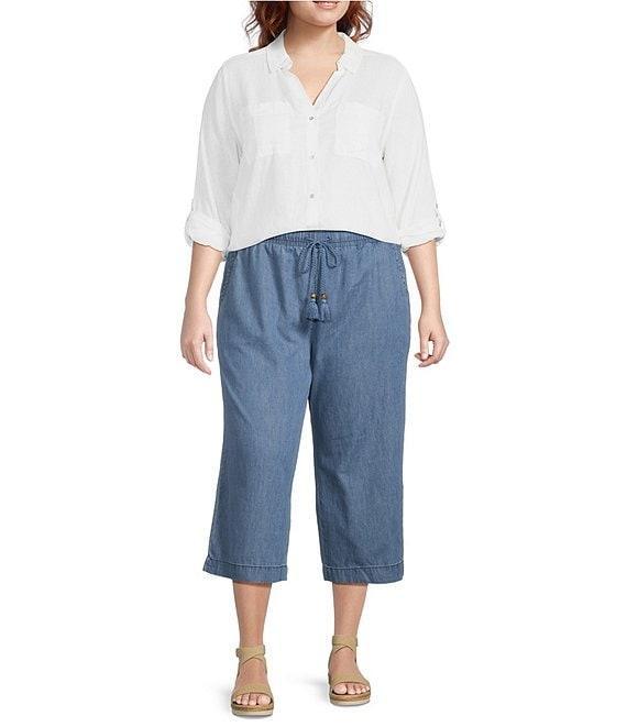 Westbound Plus Size 3/4 Roll-Tab Sleeve Point Collar Y-Neck Button Front Shirt Product Image