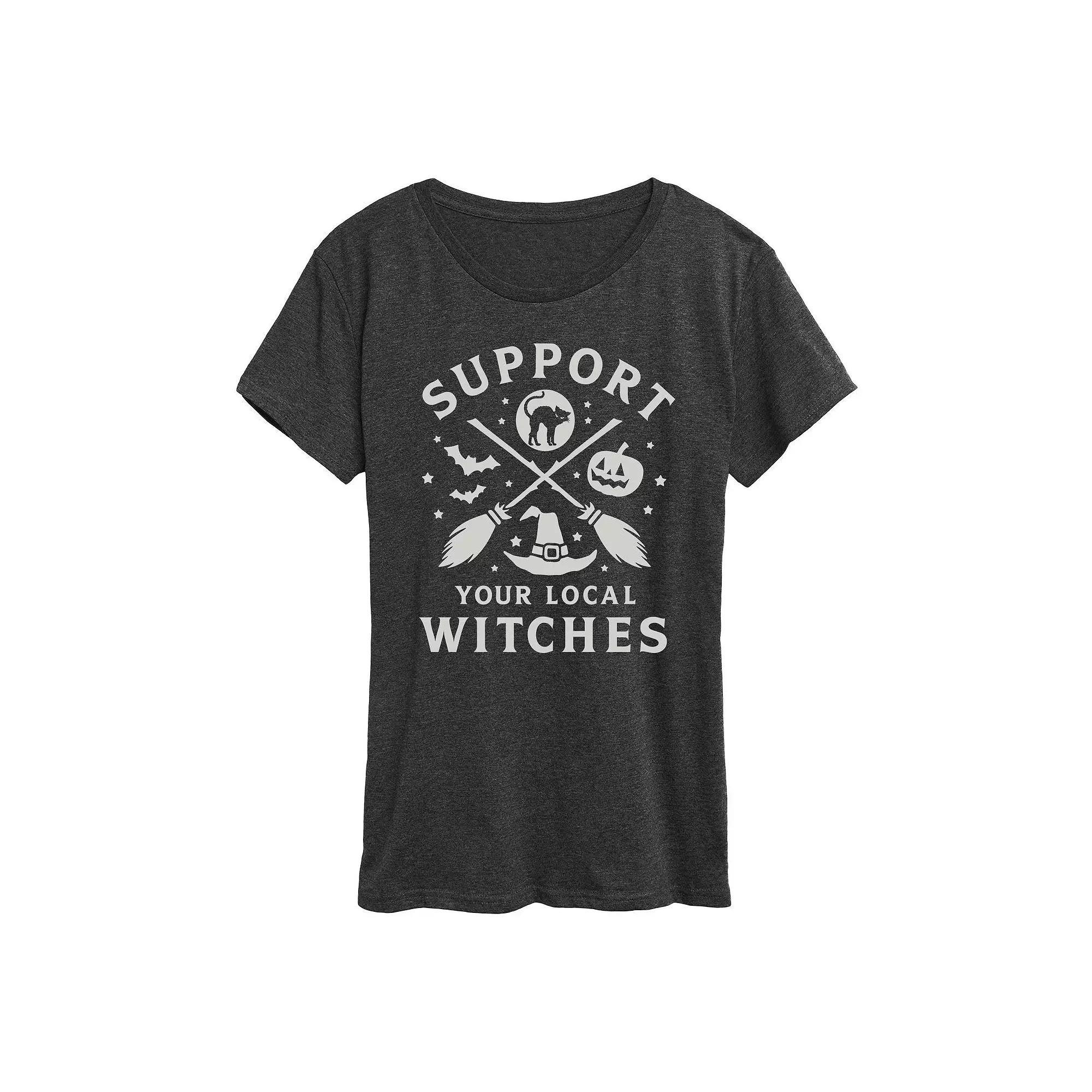 Womens Support Your Local Witches Halloween Tee, Girls Grey Gray Product Image