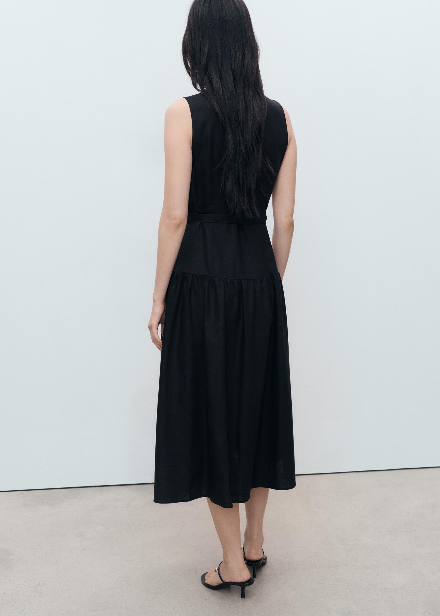 Linen midi-dress with belt - Women | MANGO USA Product Image