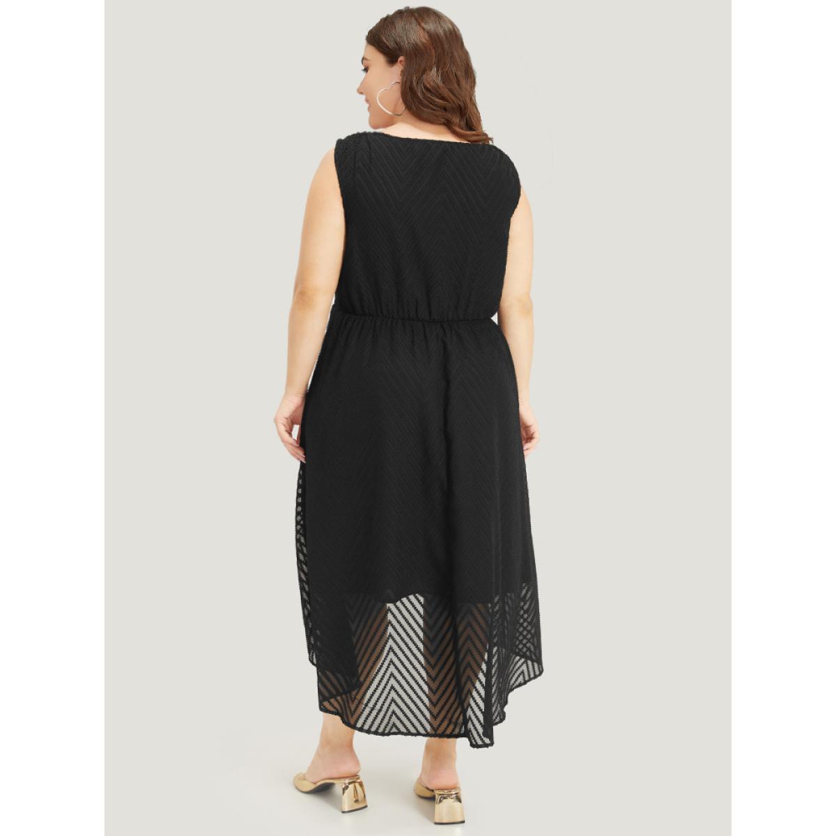 Plus Size Solid Pocket Wrap High Low Hem Tank Dress Black Women Glamour Plain V-neck Sleeveless Curvy Midi Dress BloomChic 28/5X Product Image