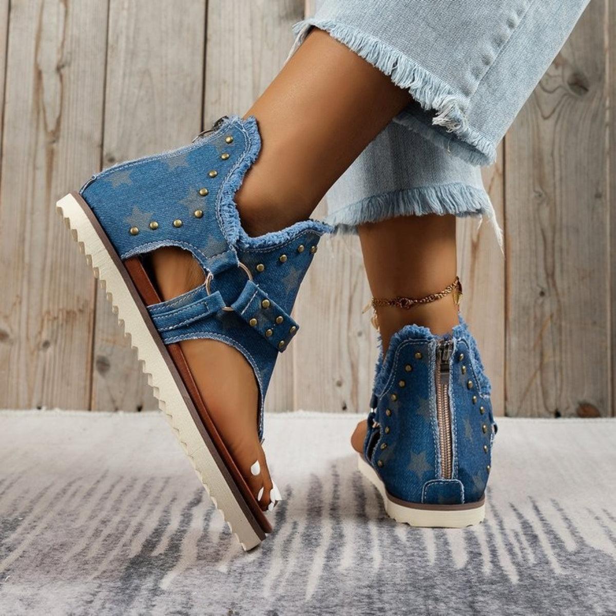 Studded Raw Hem Flat Sandals Product Image
