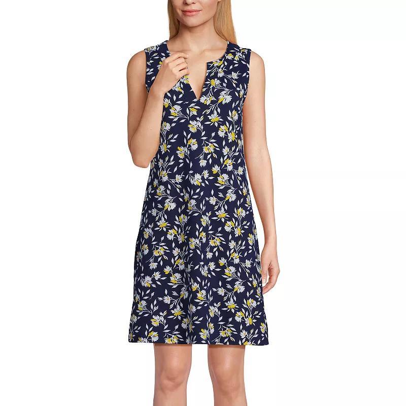 Women's Lands' End Splitneck Swim Cover-Up Dress, Size: Medium, Navy White Paisley Product Image