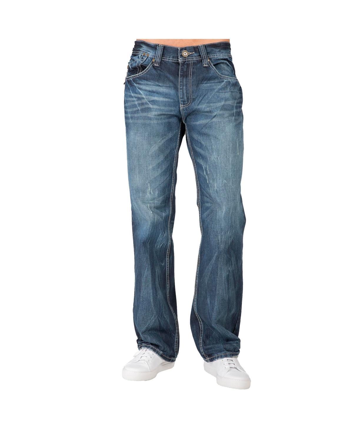 Mens Relaxed Straight Handcrafted Wash Premium Denim Signature Jeans Product Image