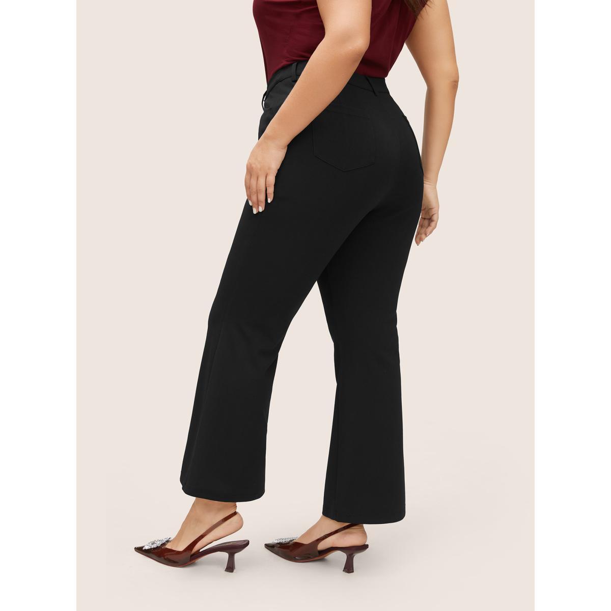 Plus Size High Rise Solid Pleated Bootcut Pants Women Black Work From Home Bootcut High Rise Work Pants BloomChic 18-20/2X Product Image