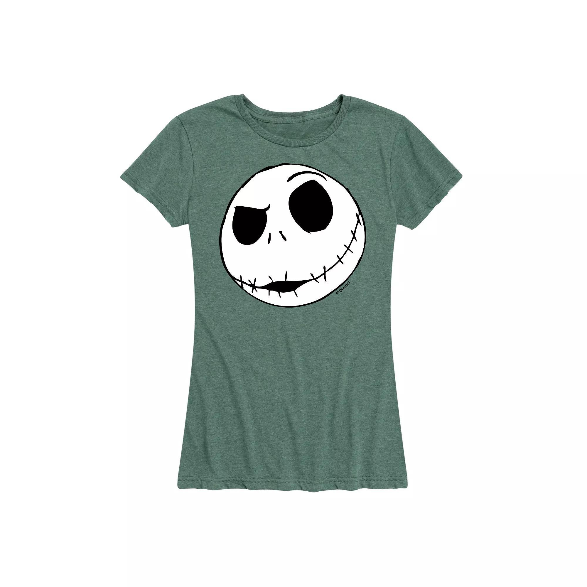 Disneys Nightmare Before Christmas Womens Jack Face Graphic Tee, Girls Grey Gray Product Image
