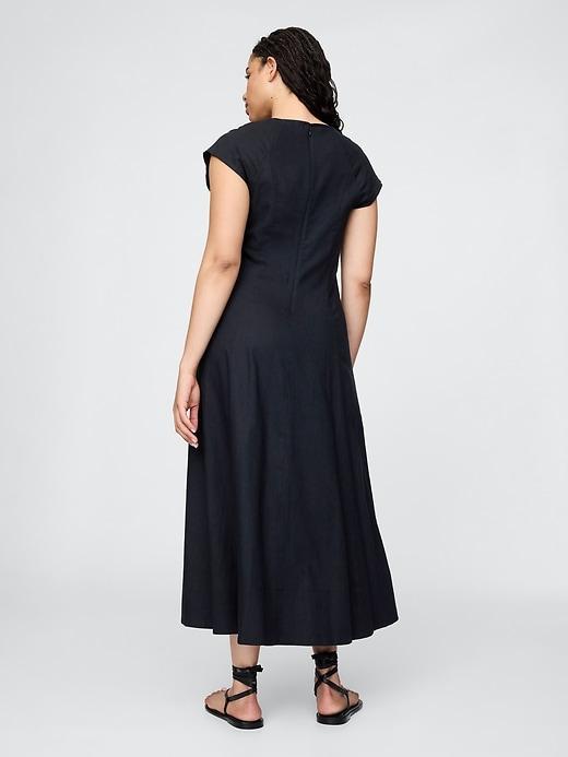 Linen-Blend Cap-Sleeve Maxi Dress Product Image