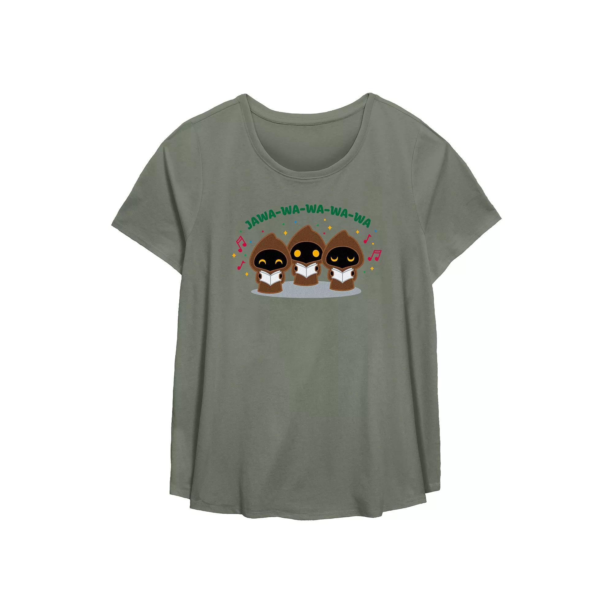 Plus Size Star Wars Jawa Christmas Carolers Flowy Graphic Tee, Womens Green Product Image