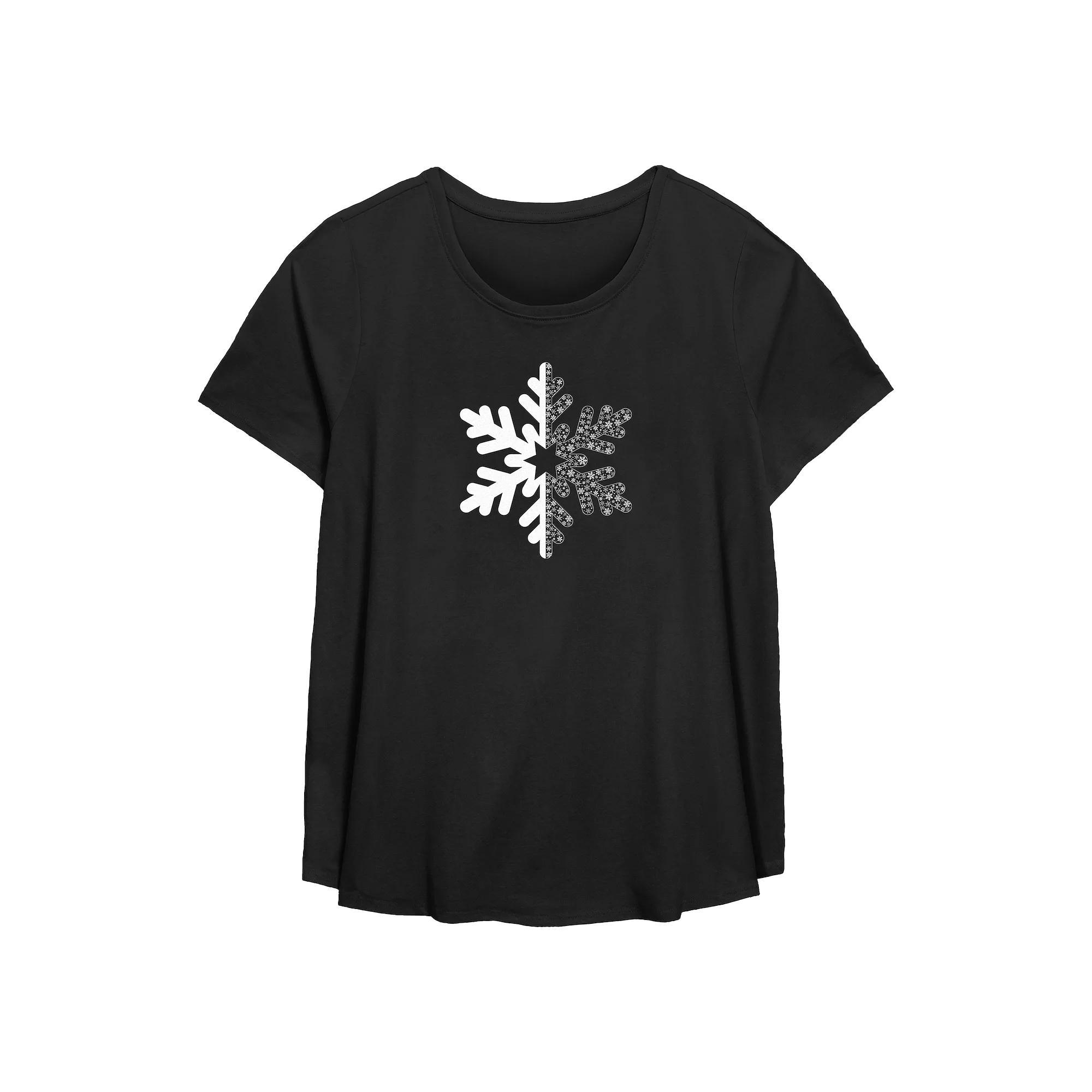Plus Size Snowflake Flowy Graphic Tee, Women's, Size: 1XL, Black Product Image