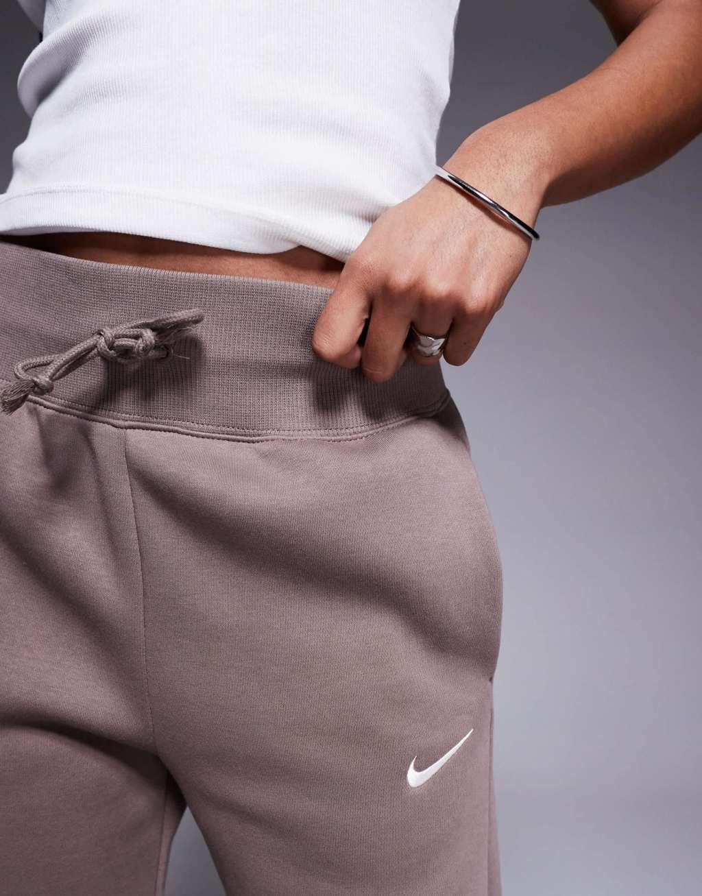 Nike Phoenix Fleece high rise wide leg sweatpants in brown Product Image