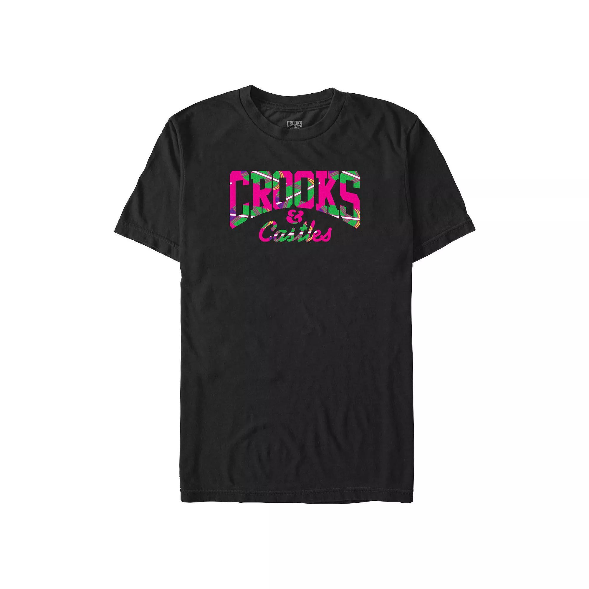 Men's Crooks And Castle Feather Print Logo Graphic Tee, Size: XXL, Black Product Image