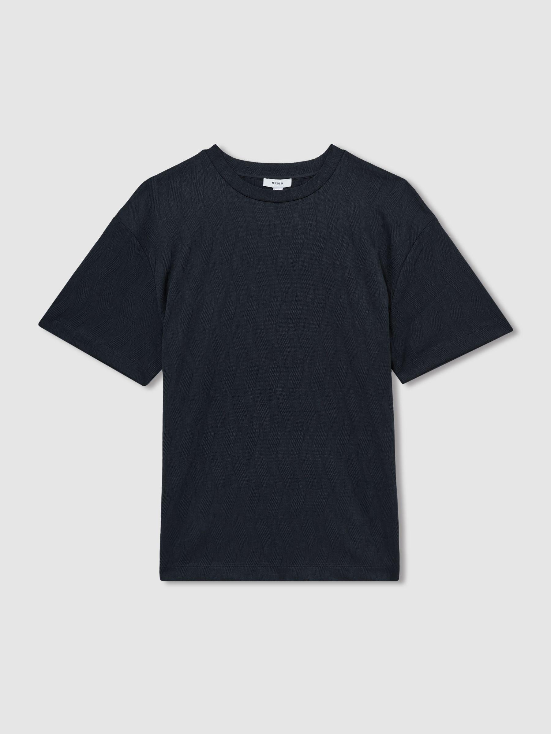 Oversized Wave-Jacquard T-Shirt in Navy Product Image