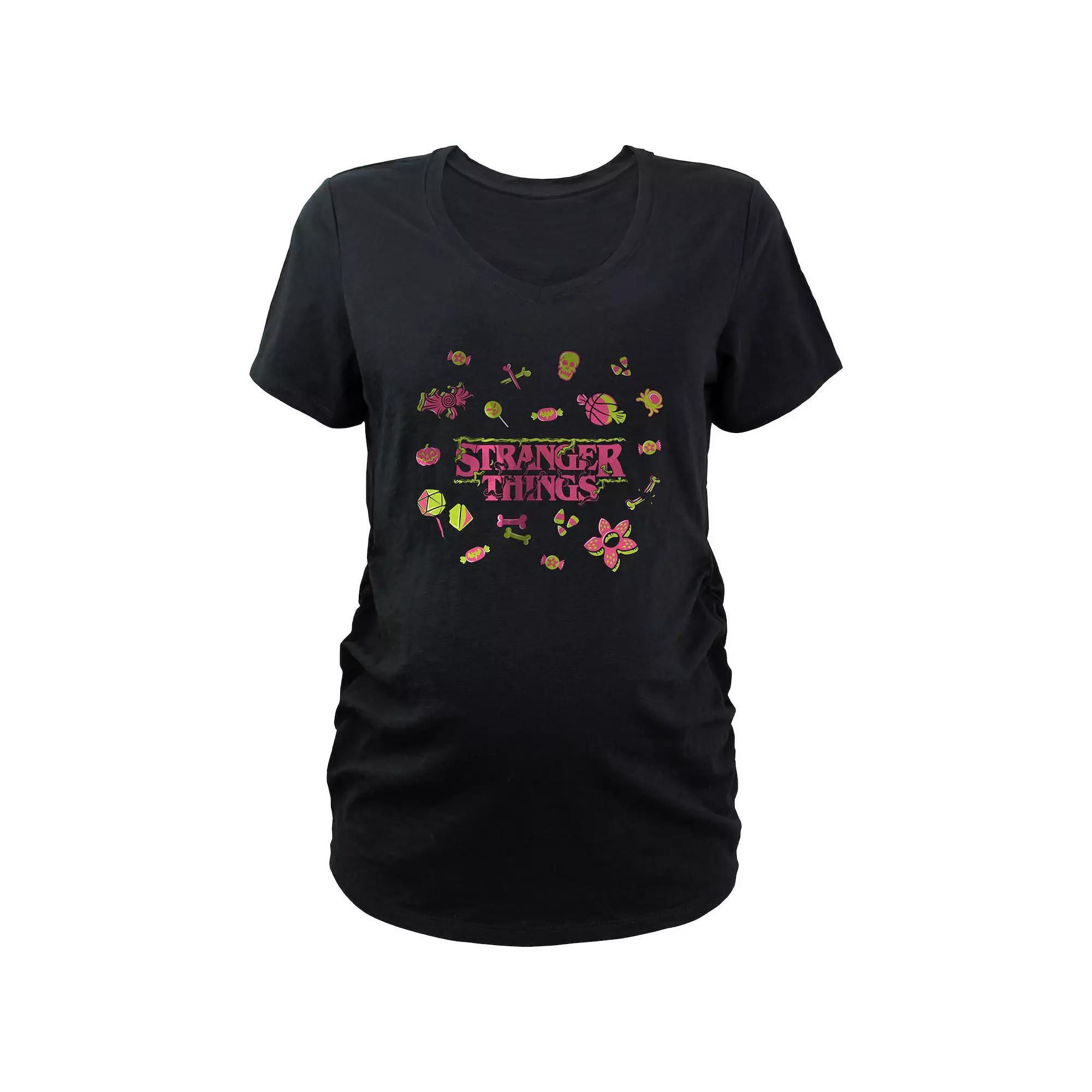 Maternity Stranger Things Halloween Icons Graphic Tee, Women's, Size: Large-Mat, Black Product Image