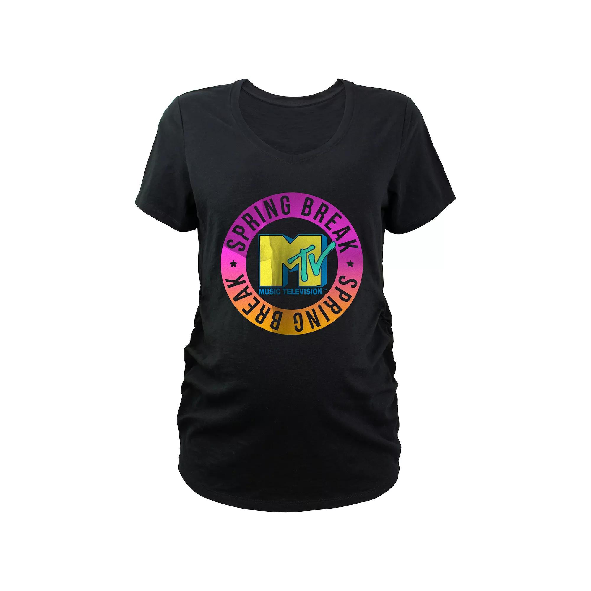 Maternity MTV Spring Break Stamp V-Neck Graphic Tee, Women's, Size: XL-Mat, Black Product Image