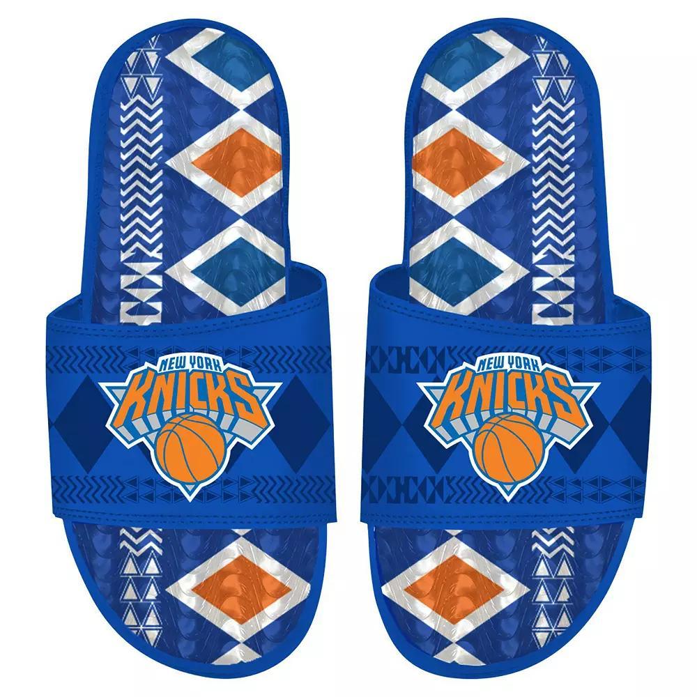 Men's ISlide Blue New York Knicks Shooting Touch Rwanda Pattern Gel Slide Sandals, Size: 12 Product Image