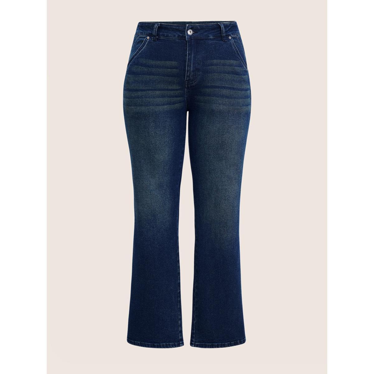 Plus Size Dark Wash Bootcut Slant Pocket Jeans Women Indigo Casual Plain Plain High stretch Pocket Jeans BloomChic 28/5X Product Image
