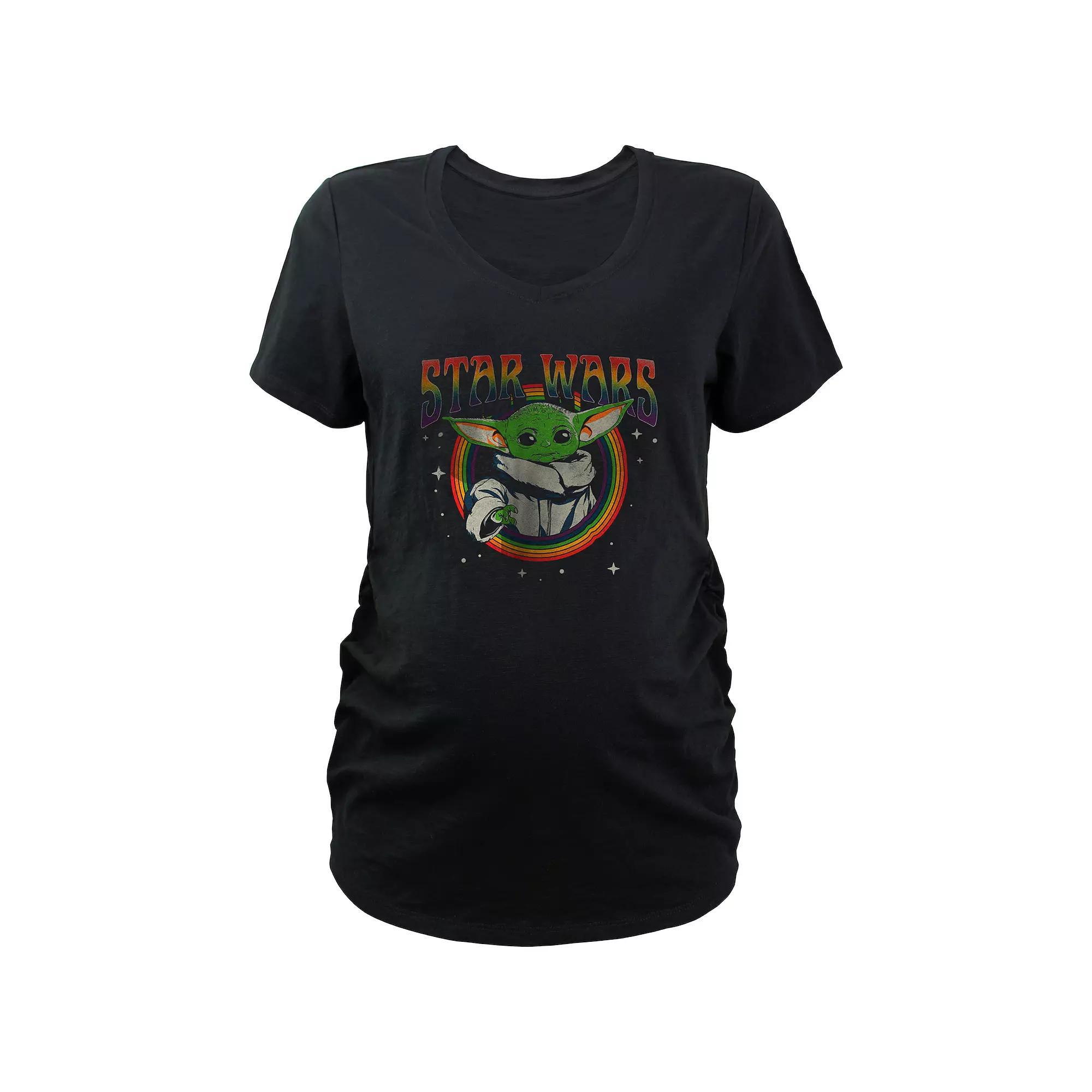 Maternity Star Wars The Mandalorian The Child Rainbow Galaxy Stamp Graphic Tee, Women's, Size: XL-Mat, Black Product Image