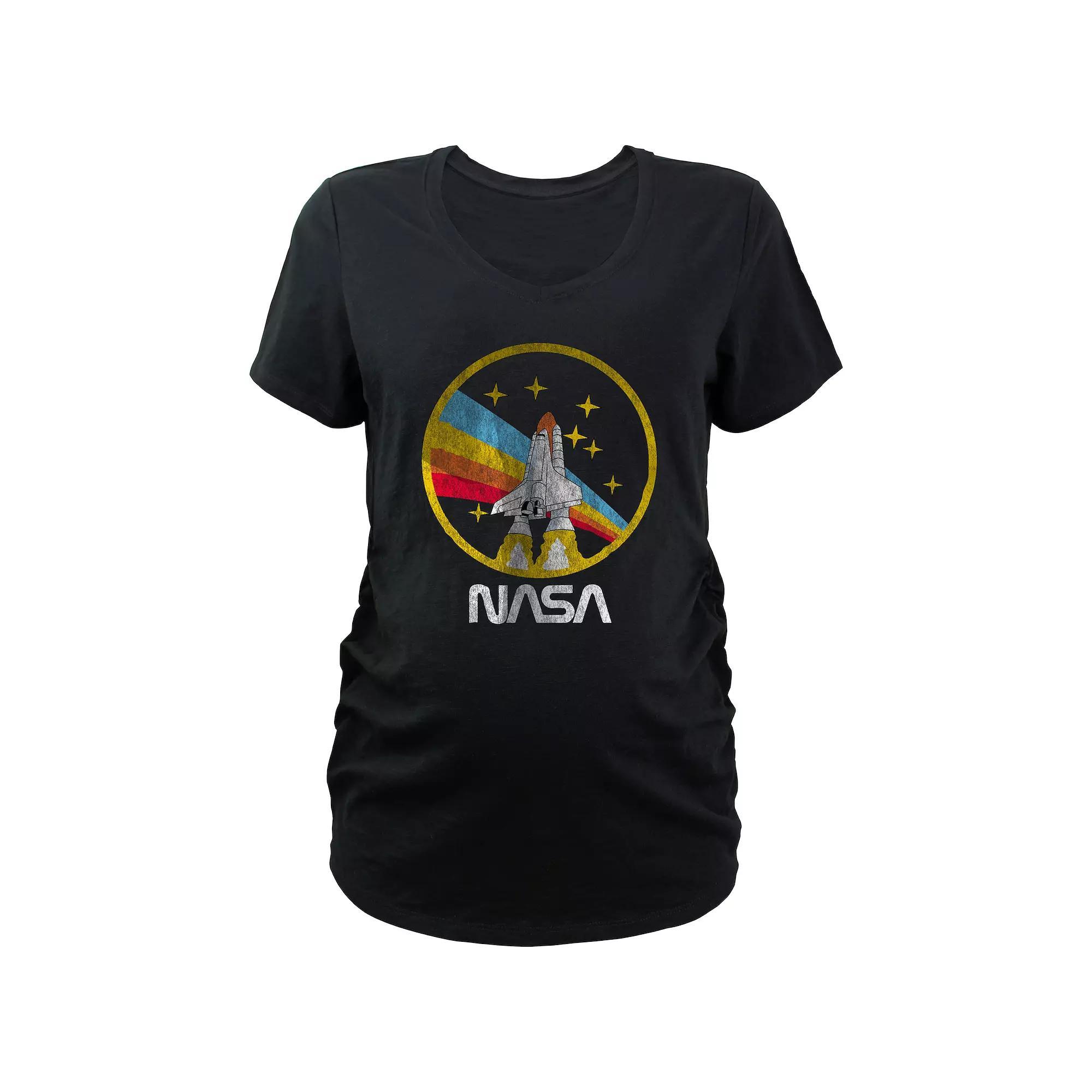 Maternity NASA Shuttle Rainbow Galaxy Stamp Graphic Tee, Women's, Size: Small-Mat, Black Product Image