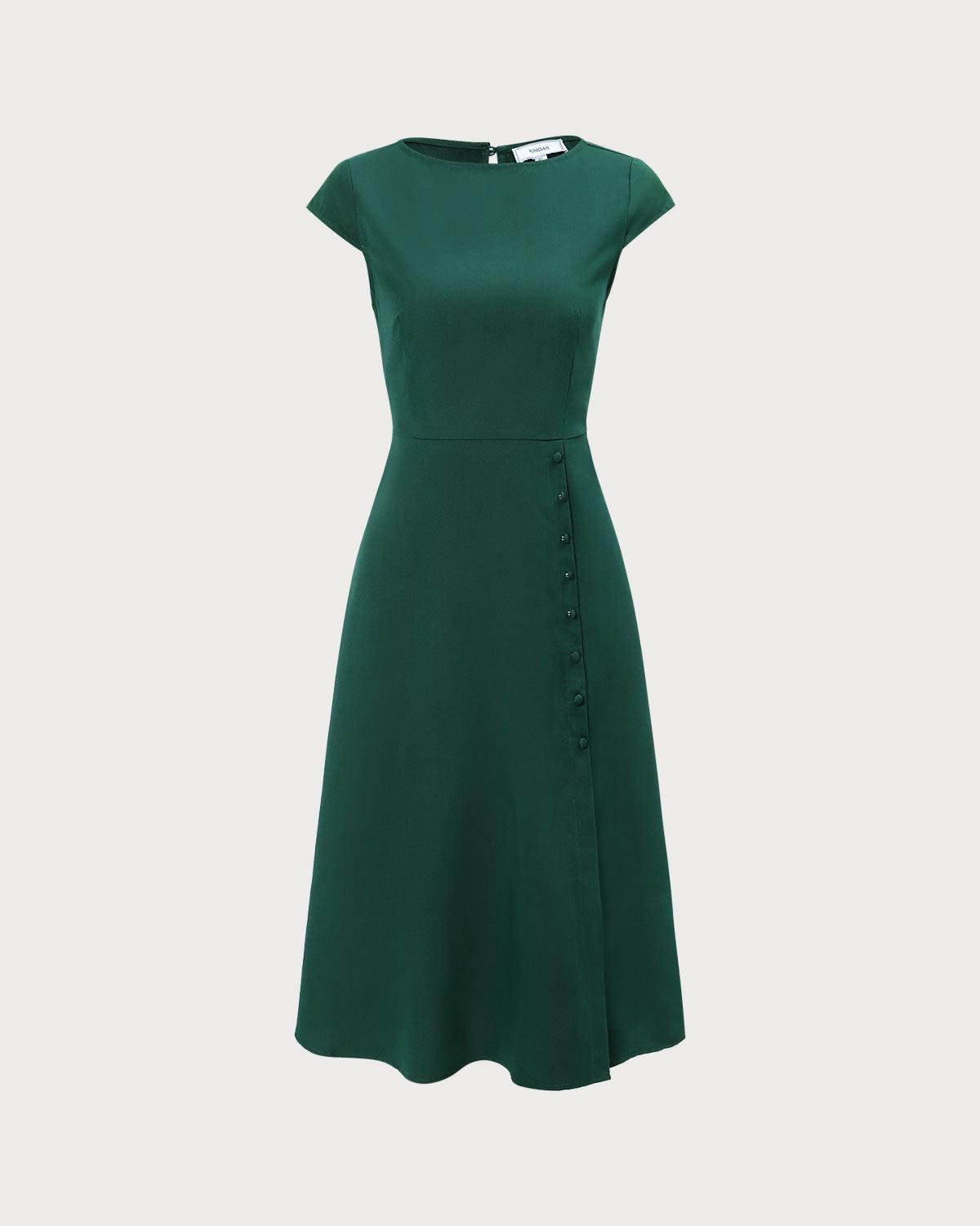 The Green Boat Neck Cutout Back Midi Dress Product Image