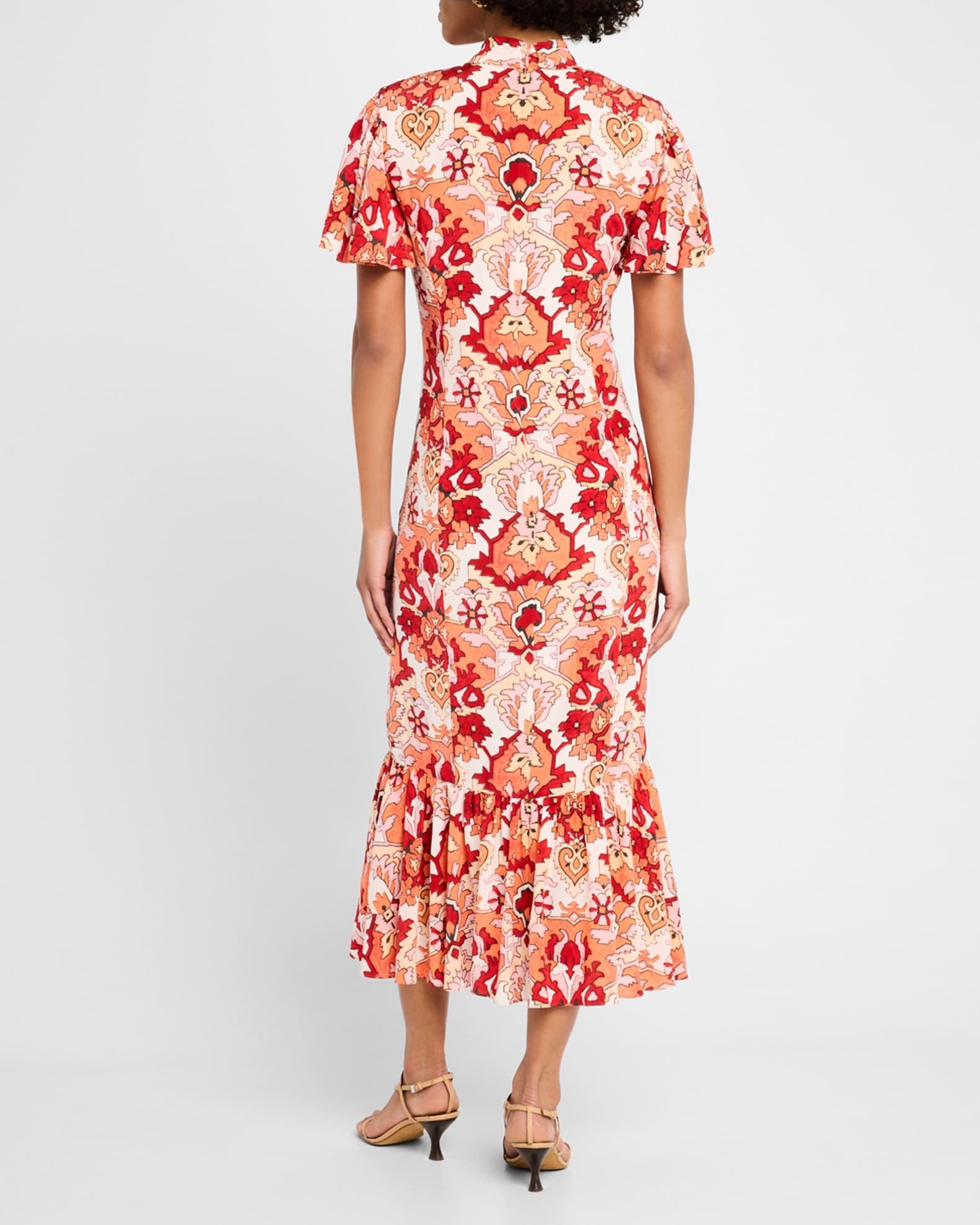 Peeta Ruched Damask Midi Dress Product Image