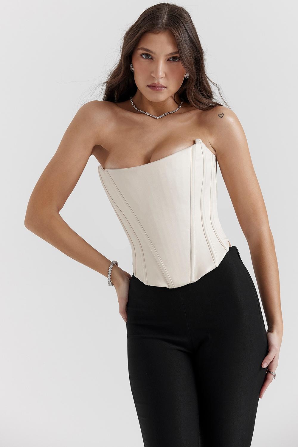 Genevieve  vintage cream lace back corset Product Image