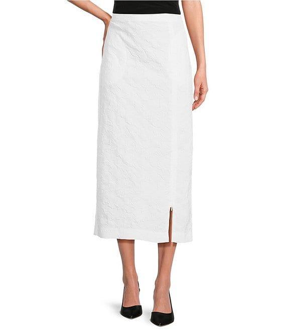 IC Collection Woven Elastic Waist Side Slit Pencil Midi Skirt Product Image