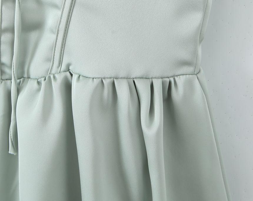 Sleeveless V-Neck Plain Bow Mini A-Line Corset Dress Product Image