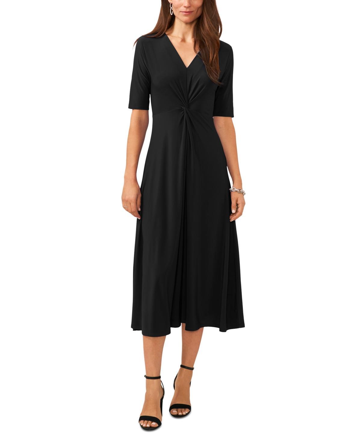 Msk Womens V-Neck Twist-Front Elbow-Sleeve Midi Dress Product Image