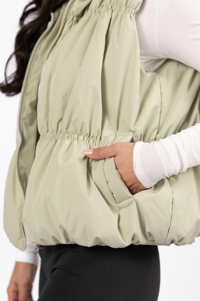Mountain High Sage Ruched Puffer Vest SALE Product Image