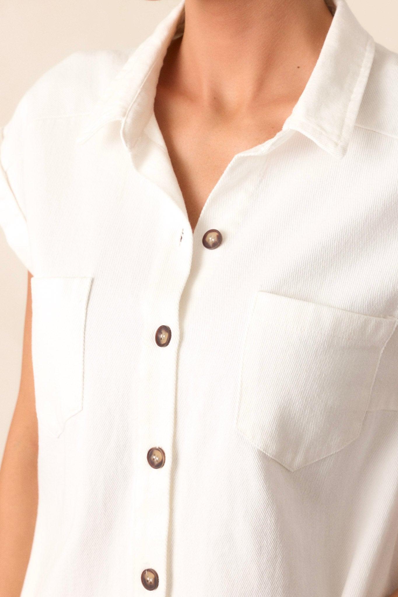 Stop & Stare White Denim Button Front Mini Dress Product Image