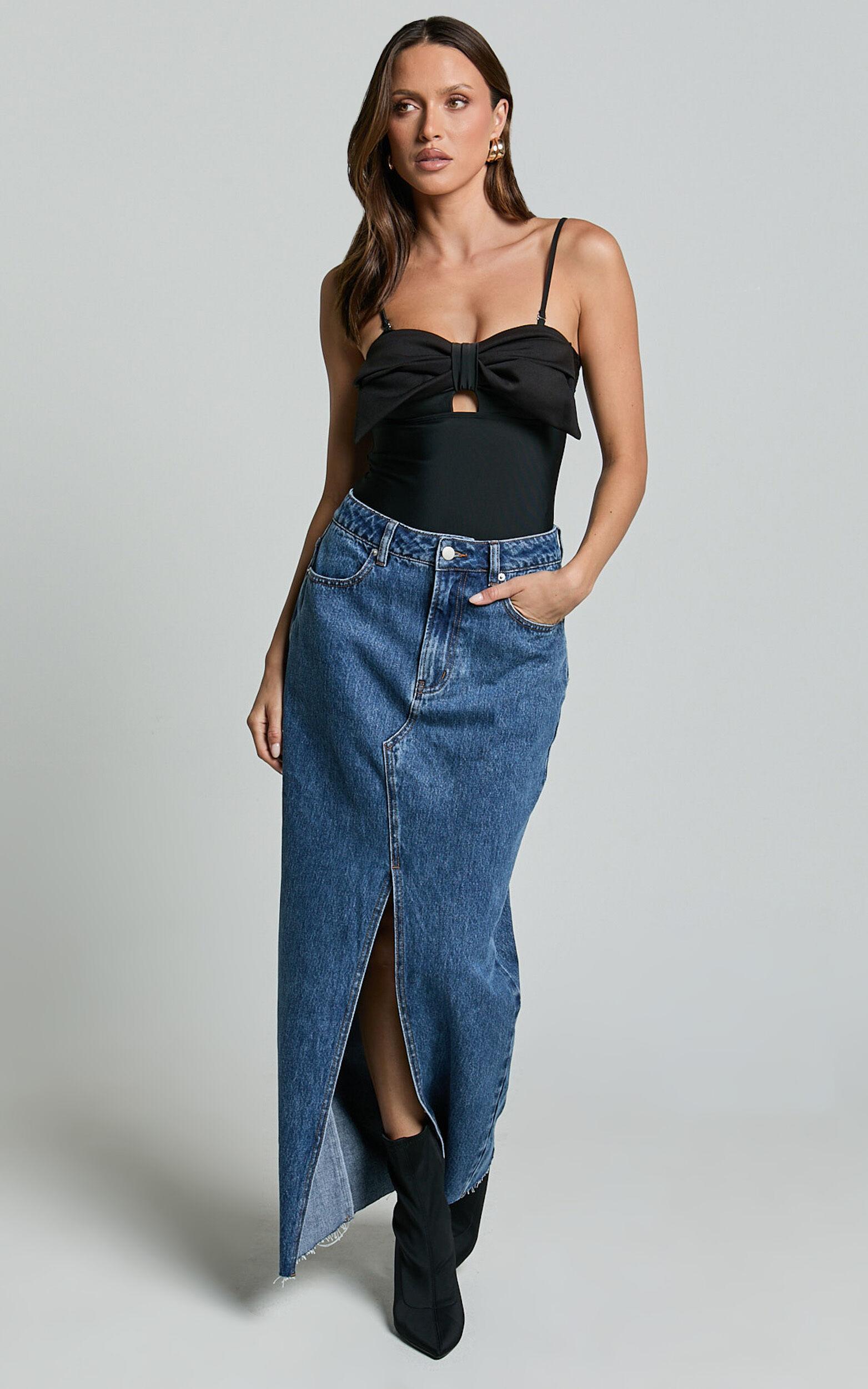 Susie Bodysuit - Strapless Bow Detail Bodysuit in Black Product Image