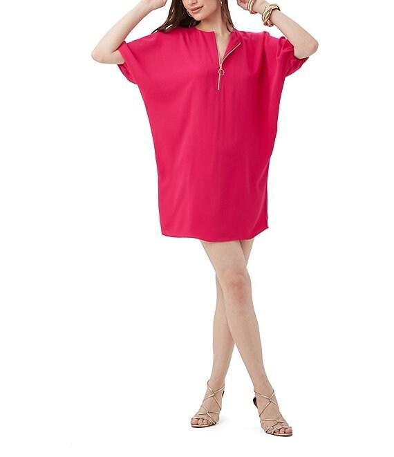 Trina Turk Zariah Round Zip Neck Short Dolman Sleeve Wedge Dress Product Image