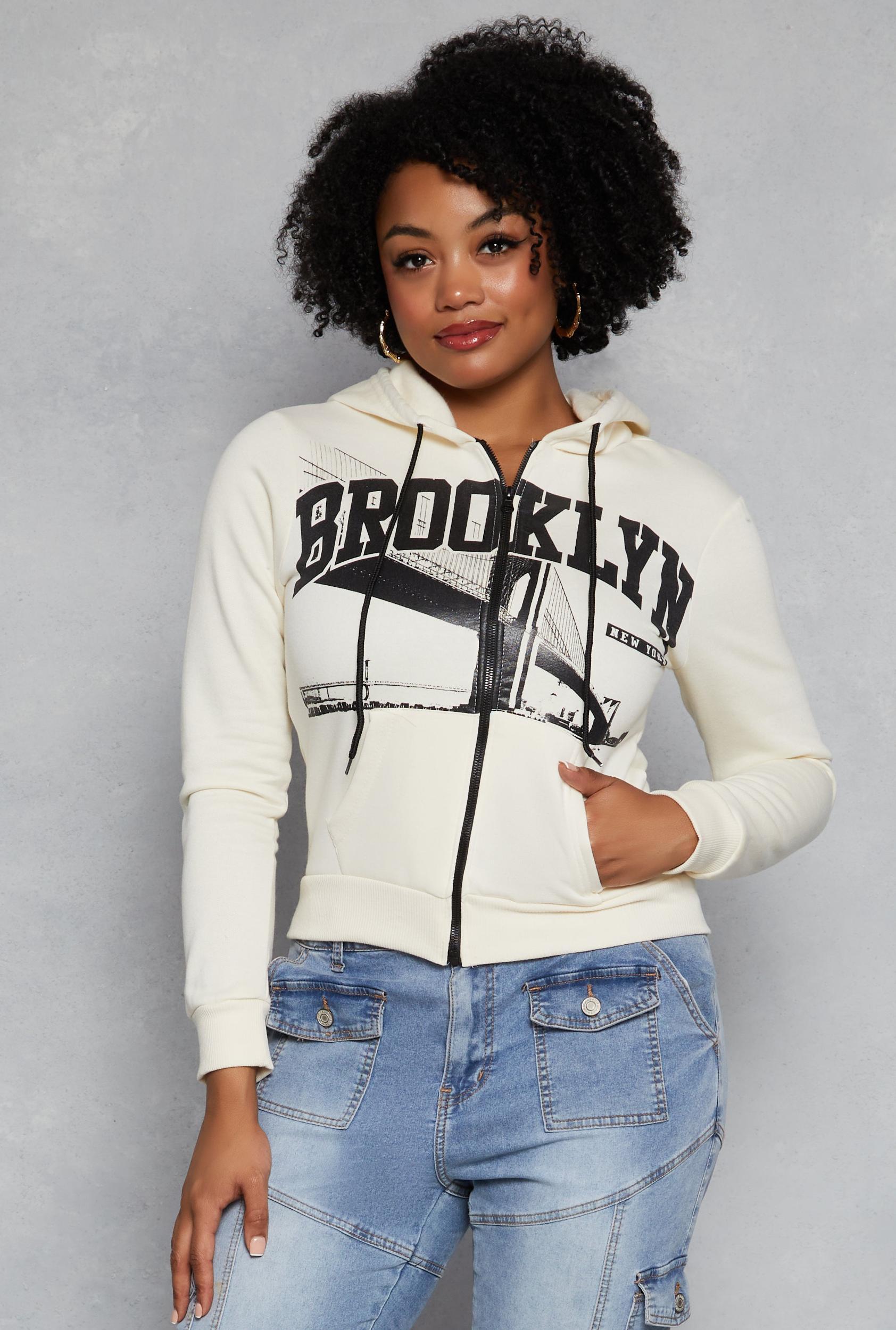 Womens Plus Size Brooklyn Graphic Zip Front Hoodie Product Image