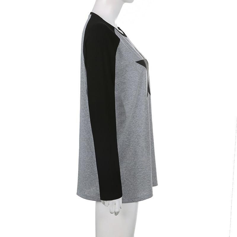 Long Sleeve Crew Neck Star Print Raglan Tee Product Image