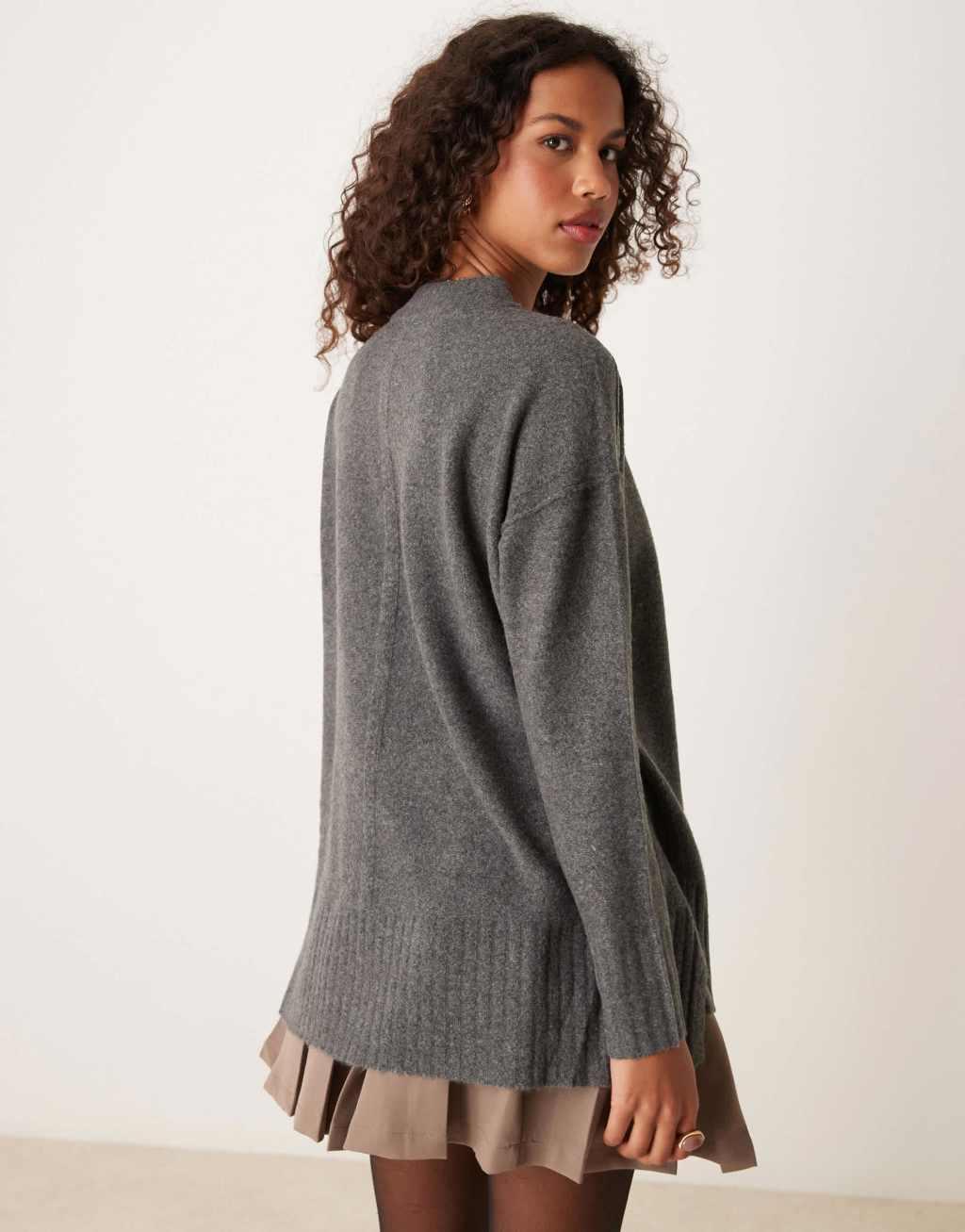 Free People oversized round neck sweater in dark gray Product Image