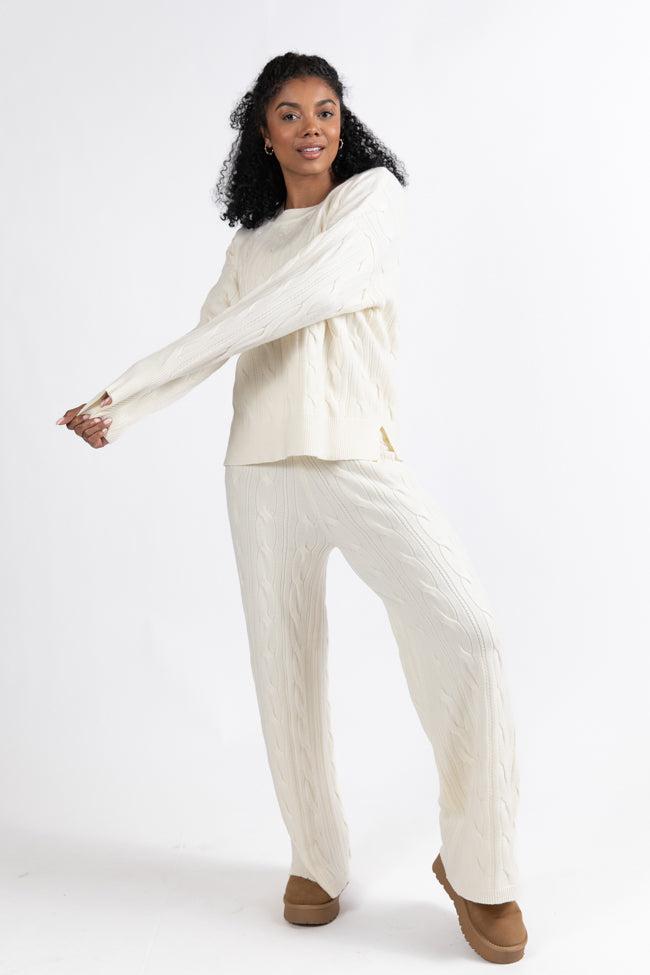 Forever Winter Ivory Cable Knit Sweater Lounge Pants Macy Blackwell X Pink Lily FINAL SALE Product Image