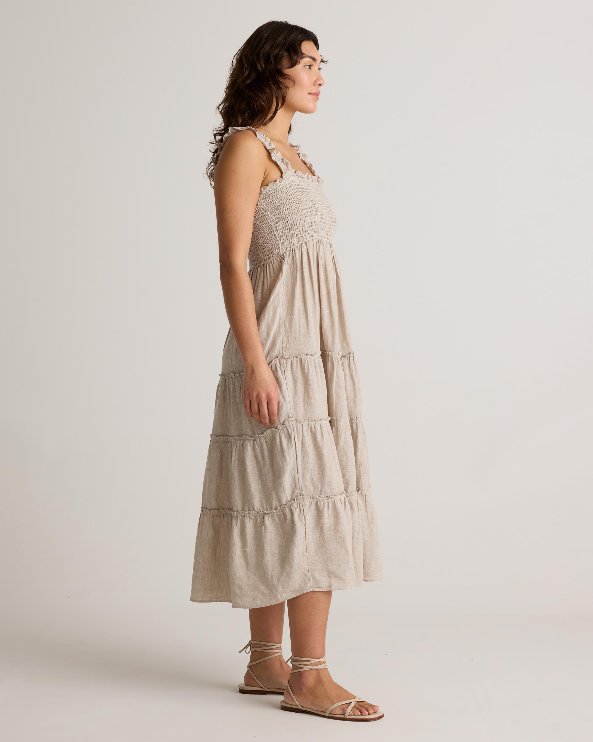 100% European Linen Smocked Midi Dress Product Image
