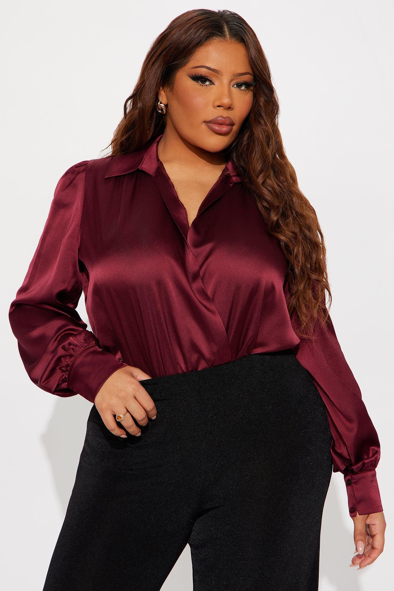 Playing Wicked Games Satin Bodysuit - Burgundy Product Image