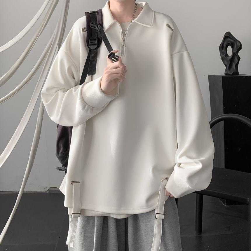Collar Plain Half-Zip Buckled Sweatshirt Product Image